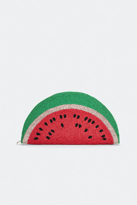 Beaded Lune Clutch in Watermelon