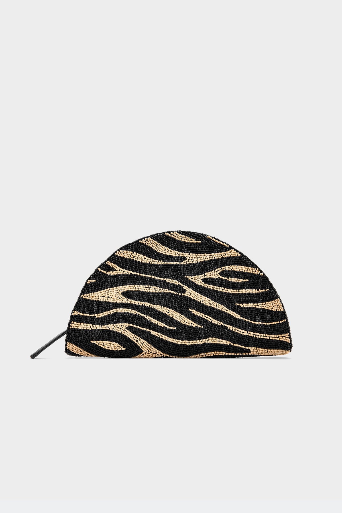Beaded Lune Clutch In Brown Zebra