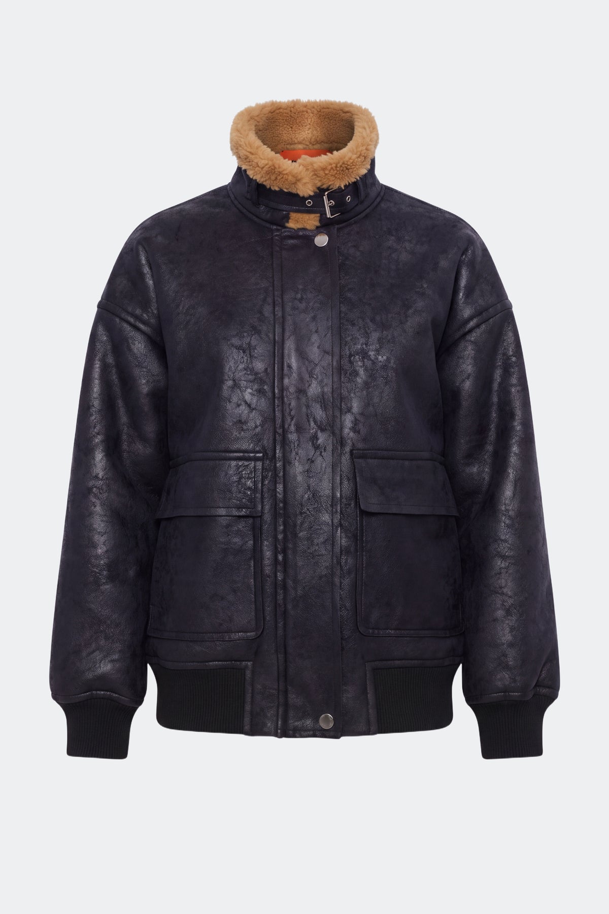 Halle Faux Shearling Bomber Jacket In Black