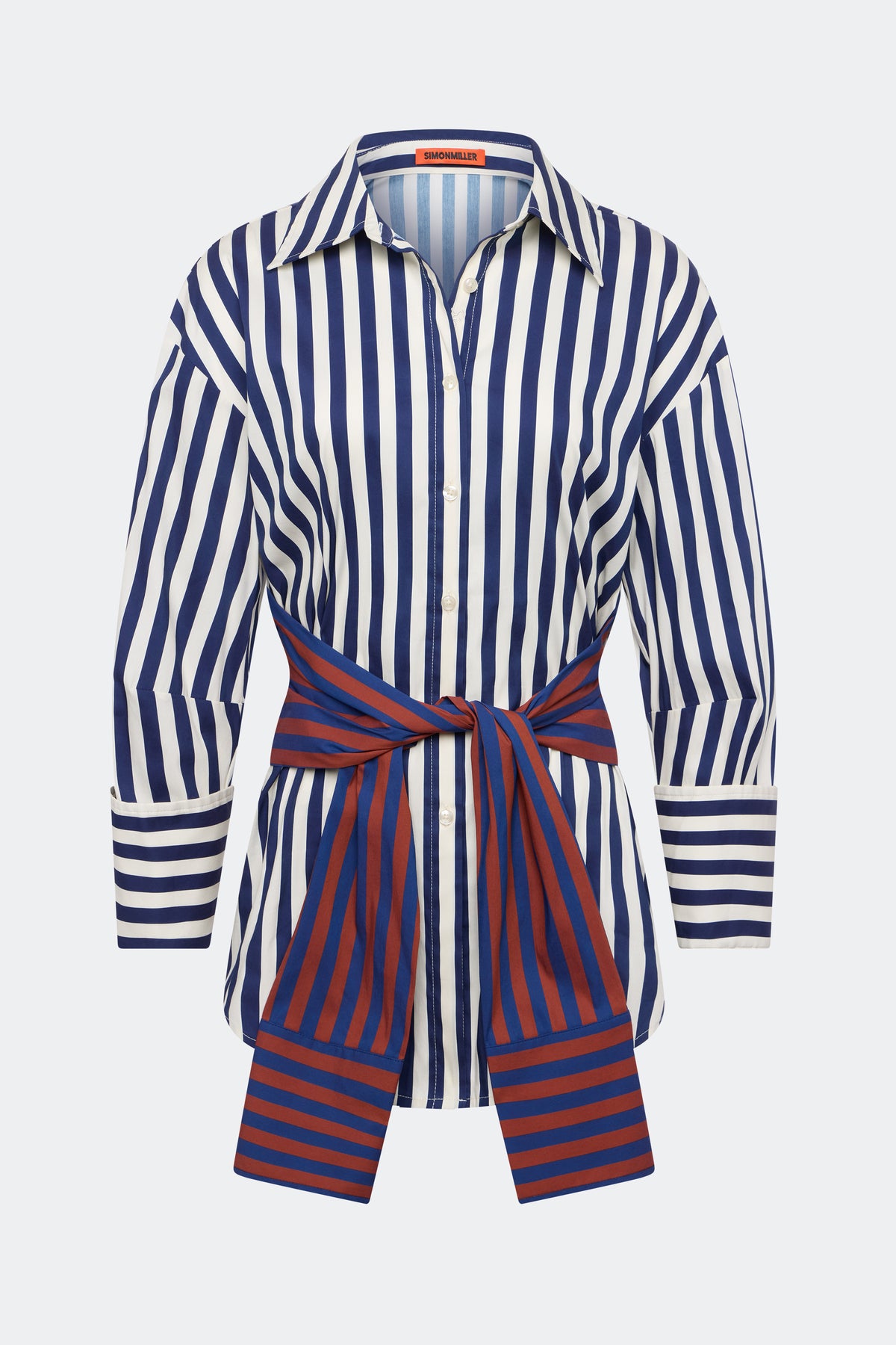 Inna Poplin Top In Navy Stripe Multi