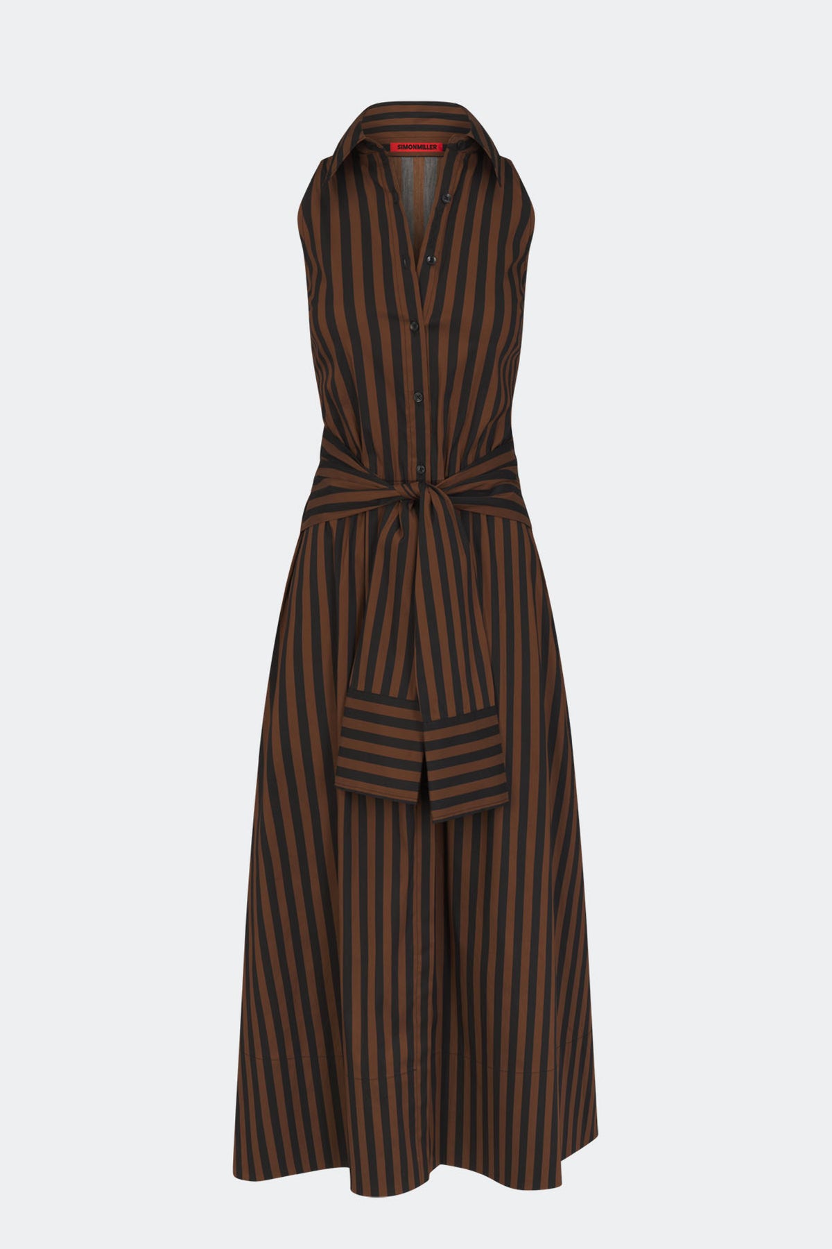 Inna Sleeveless Poplin Dress In Black/Choco Brown Stripe