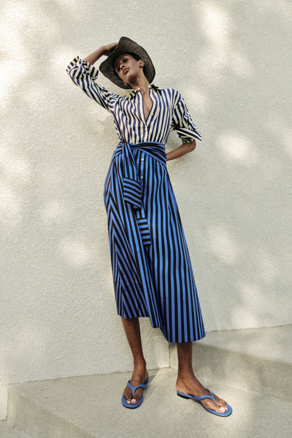 Inna Poplin Maxi Dress In Cobalt Stripe Combo