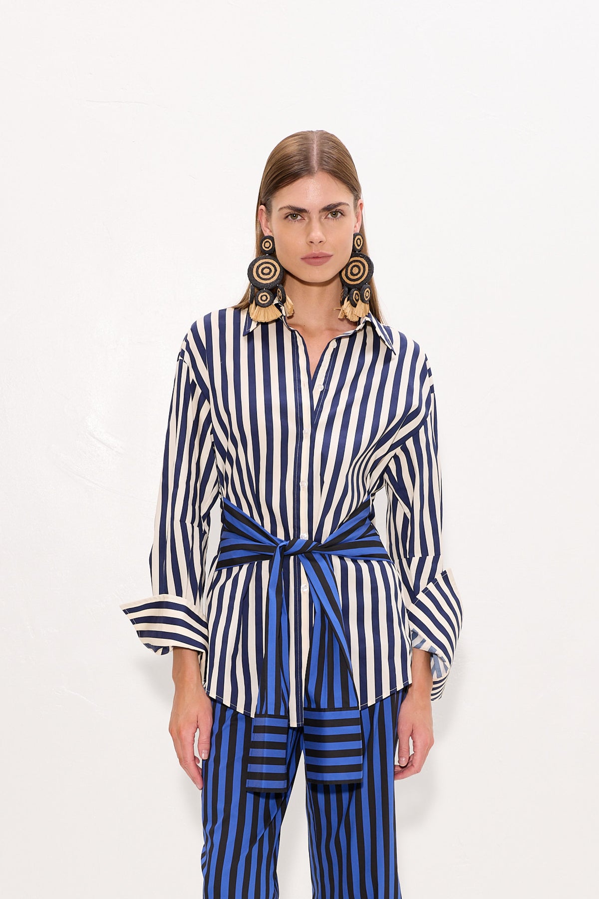 Inna Poplin Top In Cobalt Stripe Combo