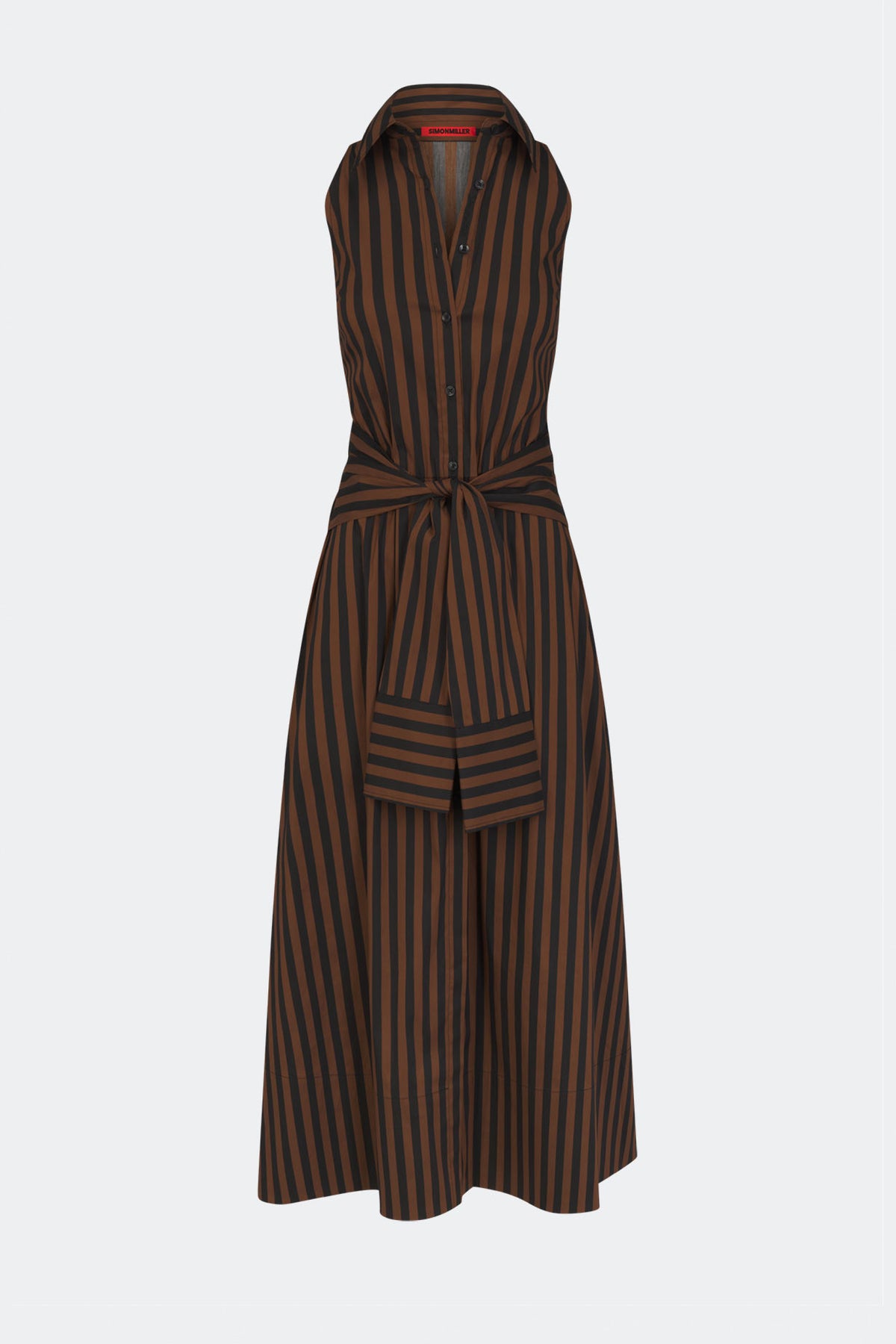 Inna Sleeveless Poplin Dress In Black/Choco Brown Stripe