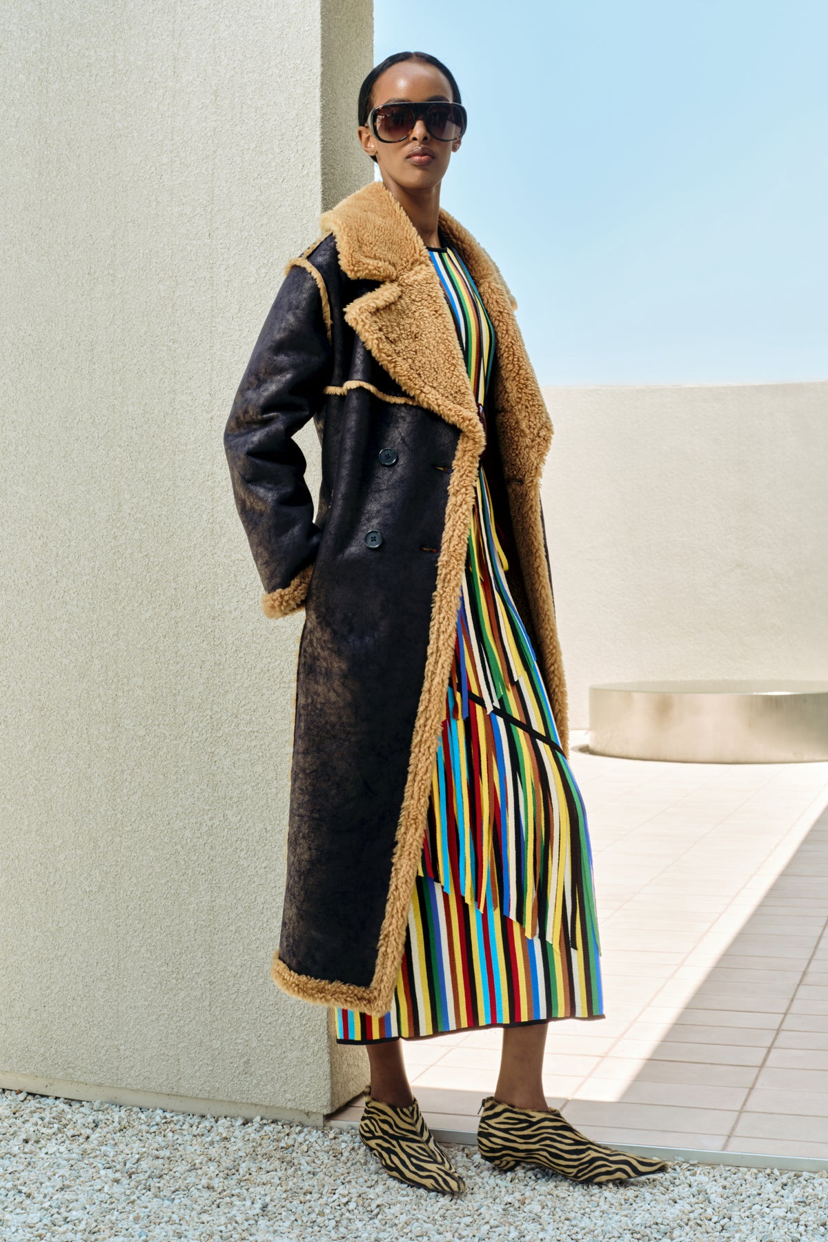 Jetz Faux Shearling Coat In Black