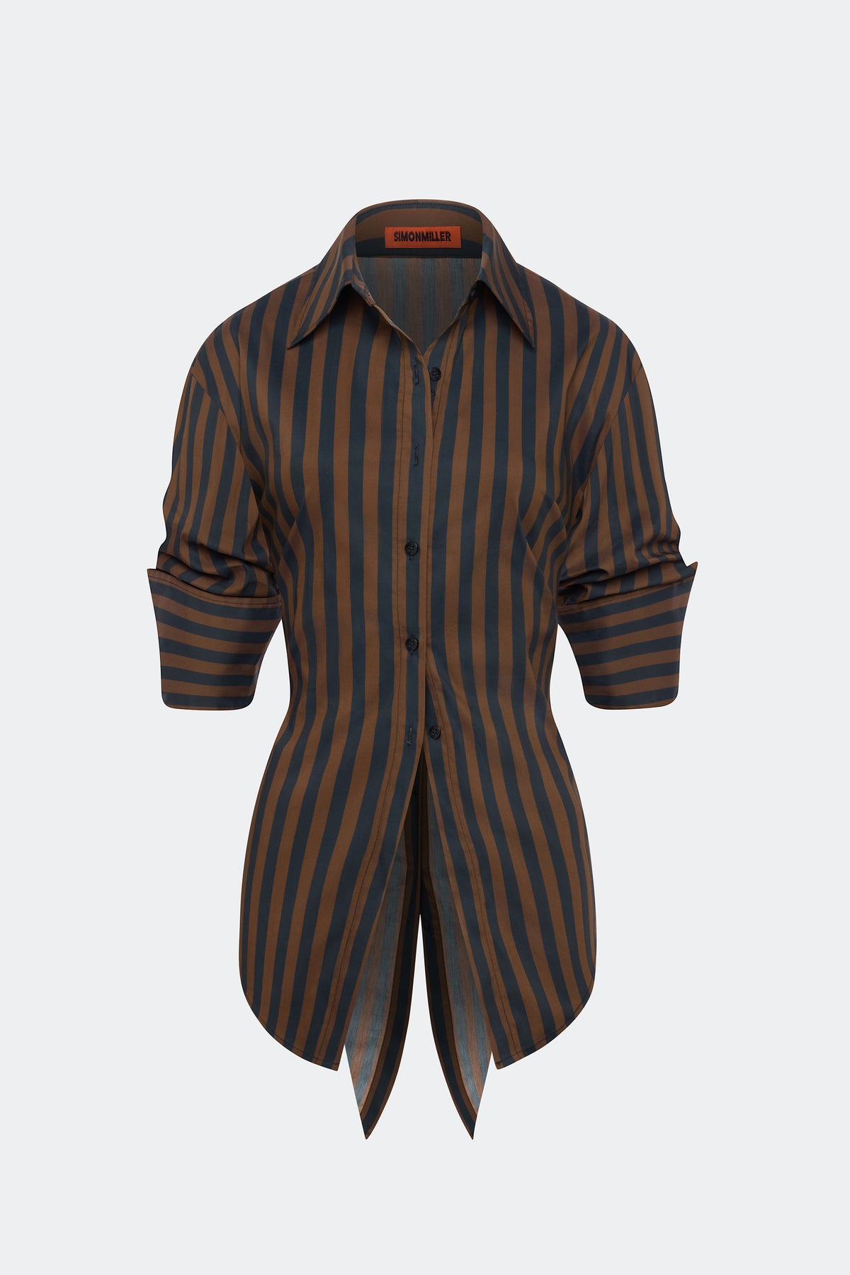 LOCH POPLIN BUTTON UP IN BLACK/CHOCO BROWN STRIPE