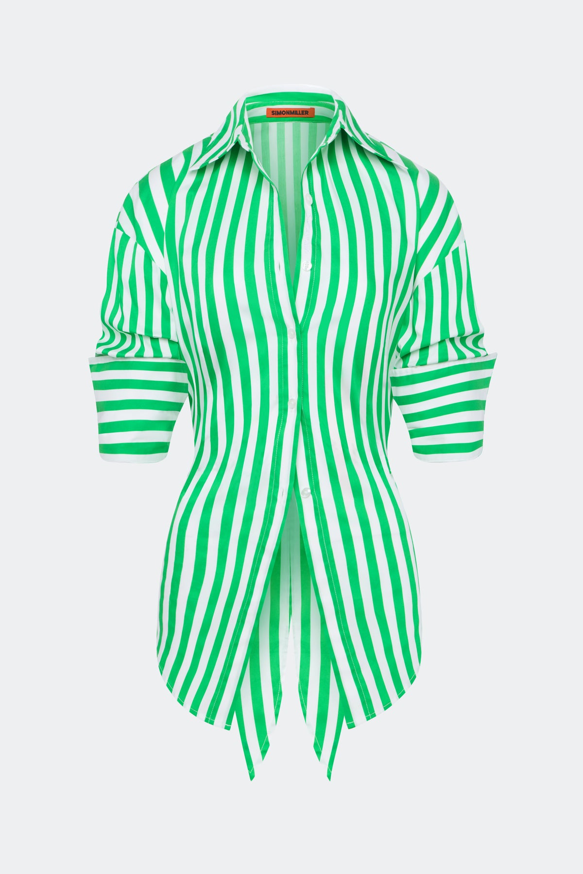 Loch Poplin Button Up In Grass Green/Macadamia