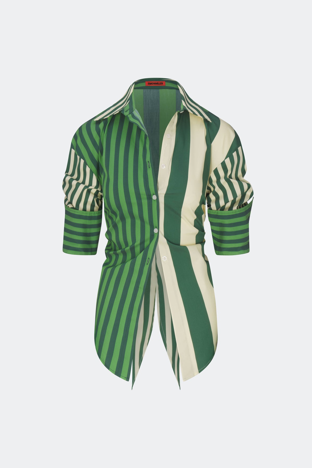 Loch Poplin Button Up in Green Stripe Combo