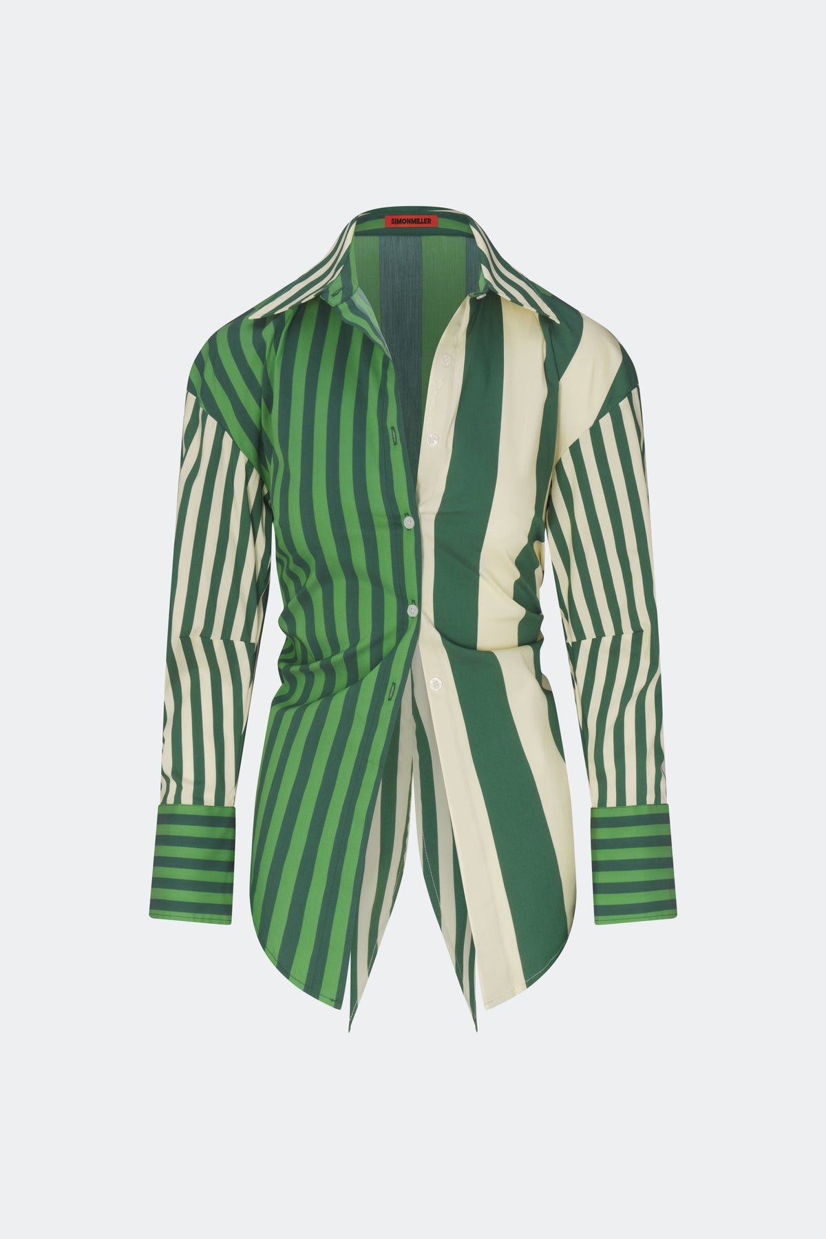 Loch Poplin Button Up in Green Stripe Combo