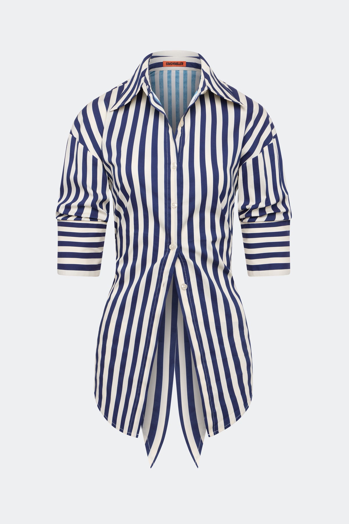 Loch Poplin Button Up In Navy/Cream Stripe