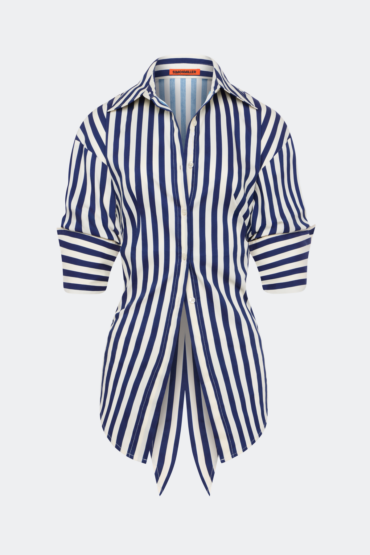 Loch Poplin Button Up In Navy/Cream Stripe