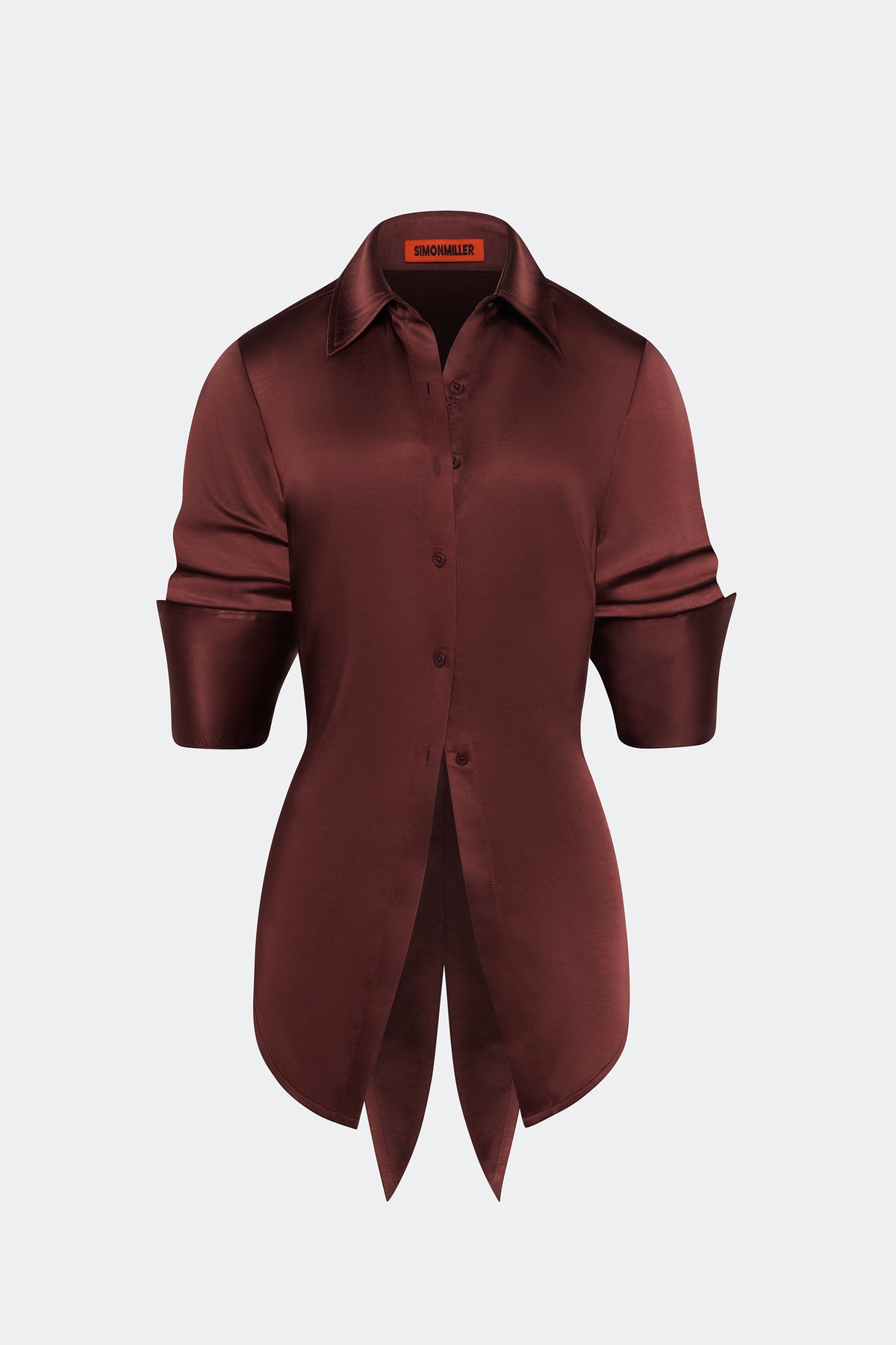 LOCH SATIN BUTTON UP IN CHOCO BROWN