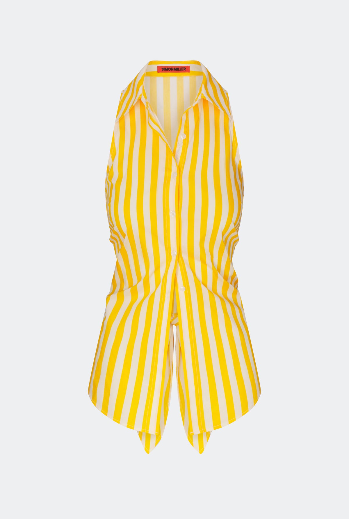 Loch Sleeveless Poplin Button Up in Sungold/Ecru Stripe
