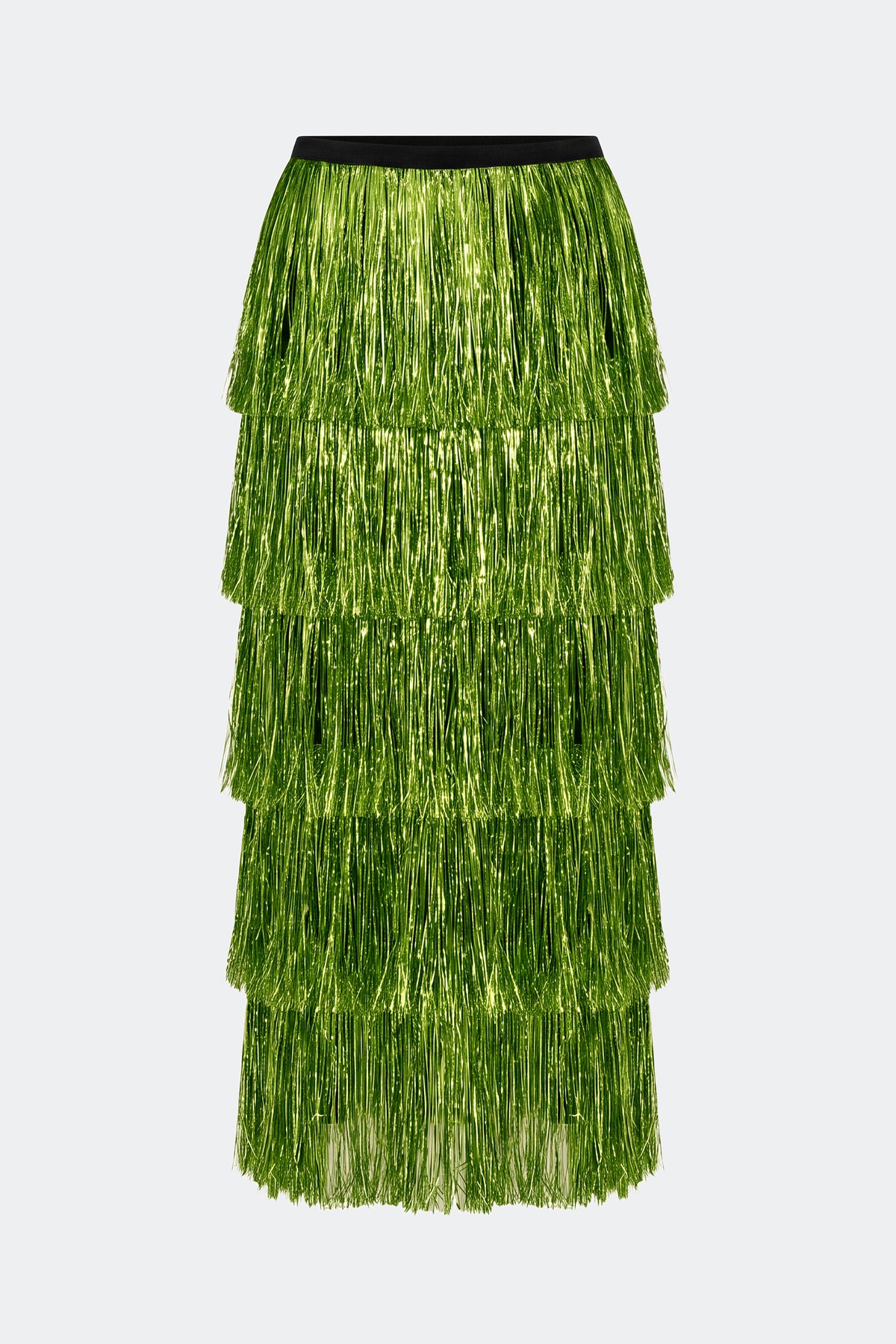 Liv Metallic Fringe Skirt In Metallic Spruce