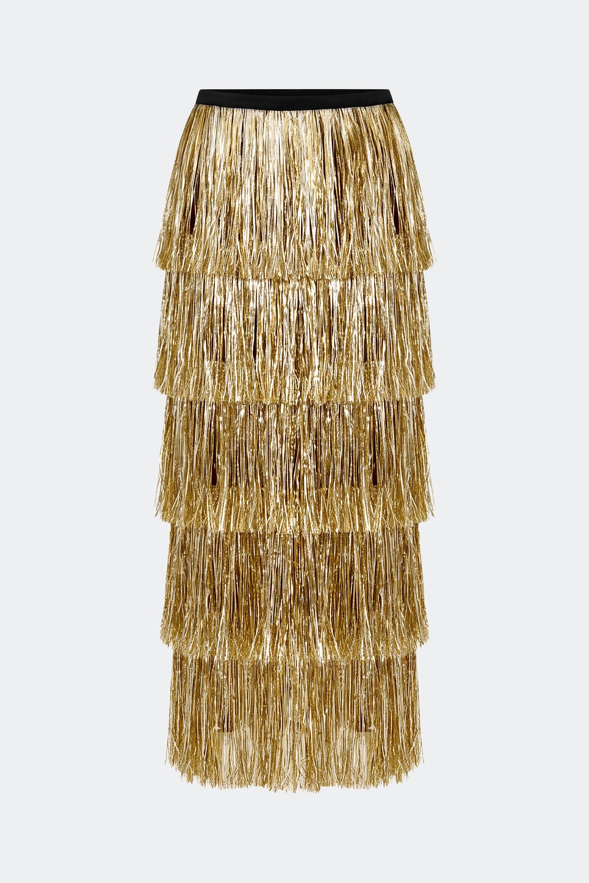 Liv Metallic Fringe Skirt In Silver/Gold