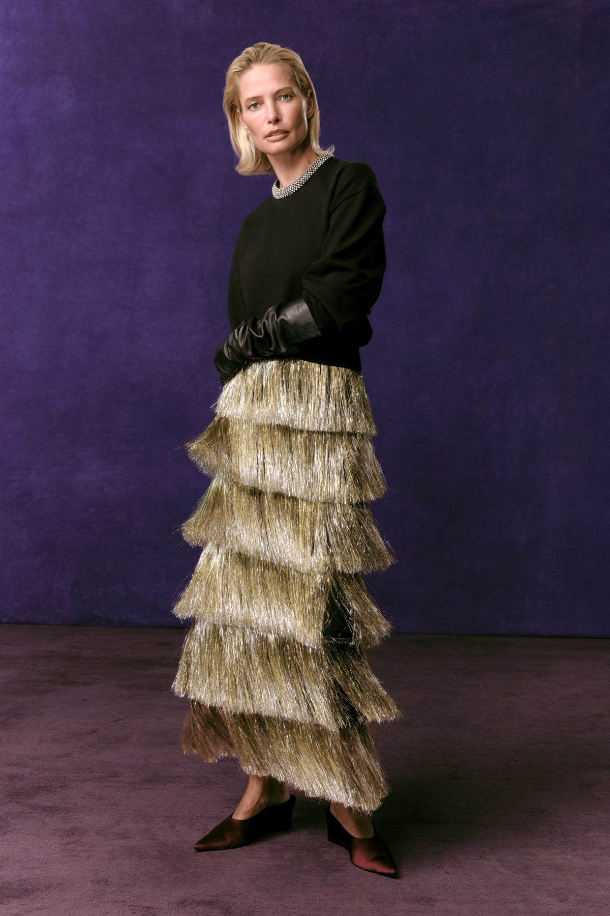 Liv Metallic Fringe Skirt In Silver/Gold