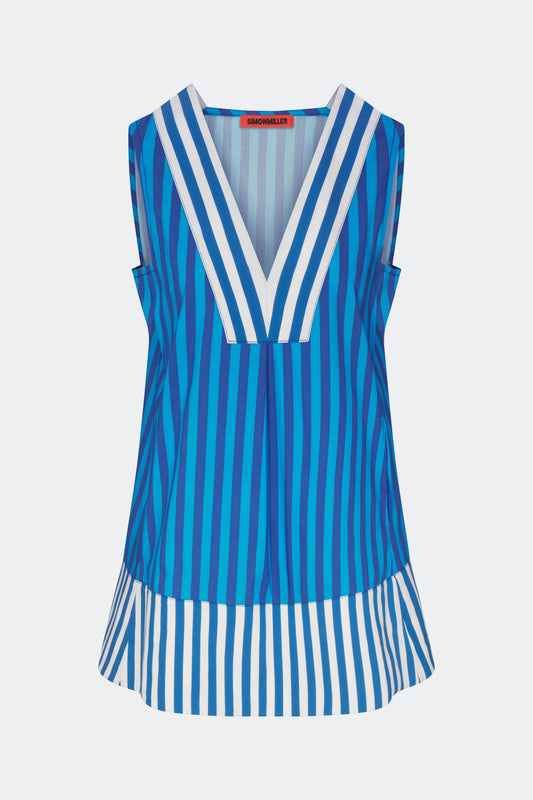 Mar Poplin Mini Dress in Tonal Blue Combo