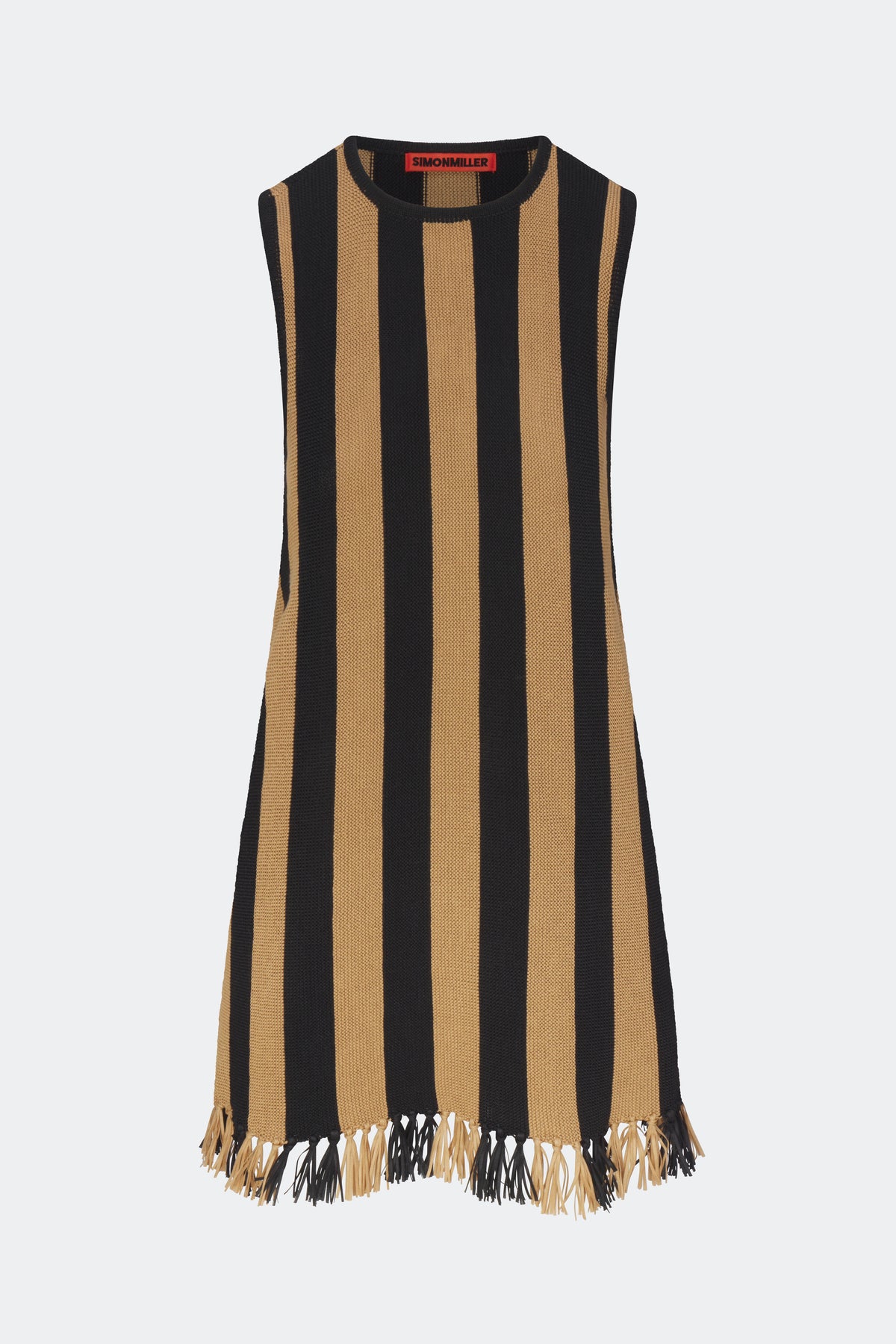 Moji Stripe Tassel Mini Dress in Black/Natural Combo