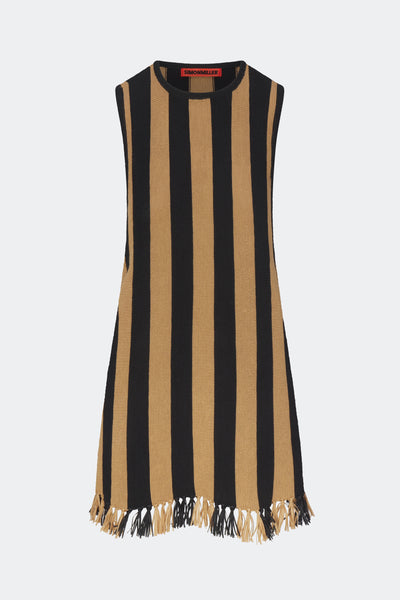SIMONMILLER Moji Stripe Tassel Mini Dress in Black/Natural Combo XL / Black/Natural Combo