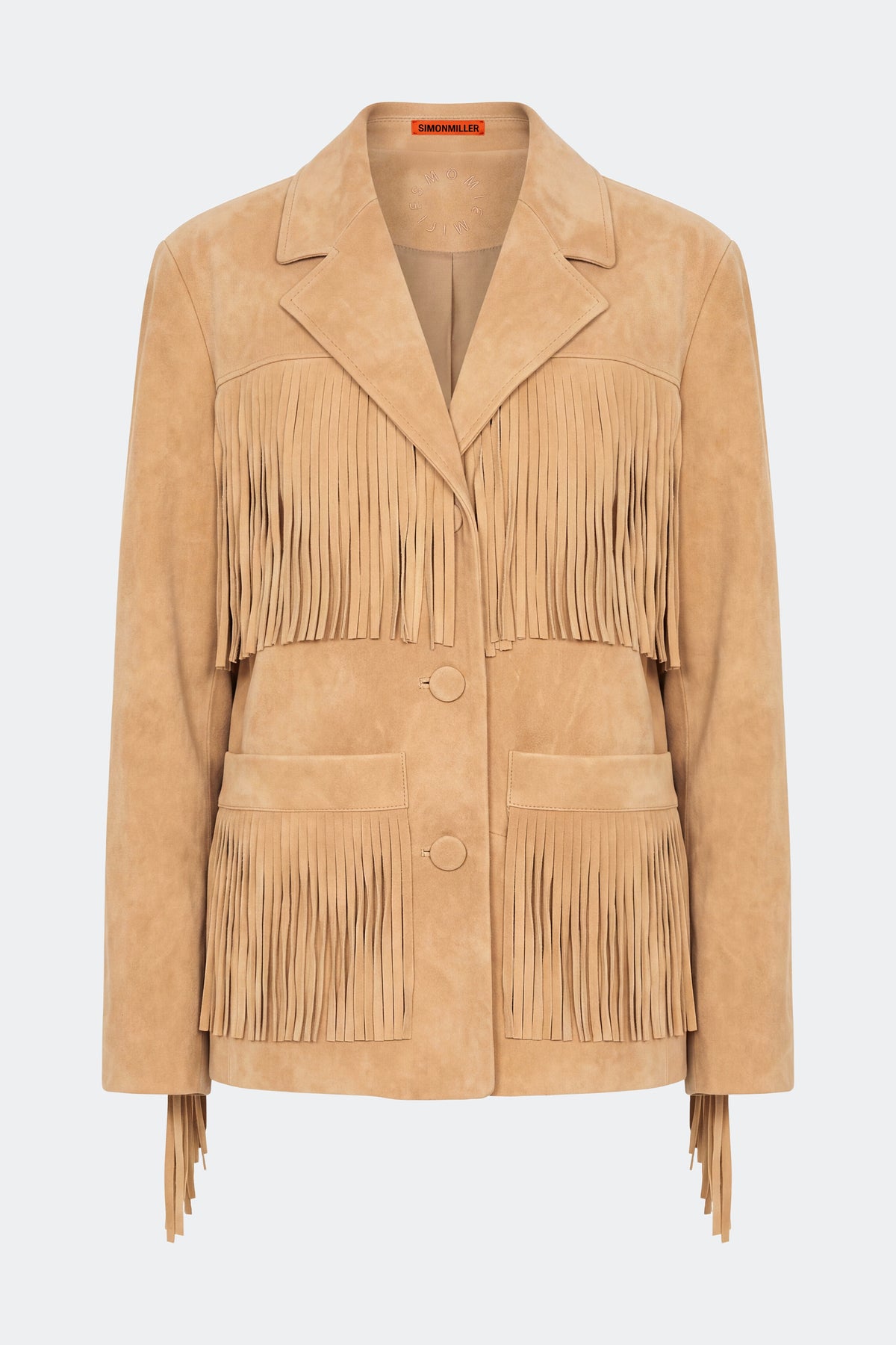 Mabel Vegan Leather Fringe Jacket In Sand