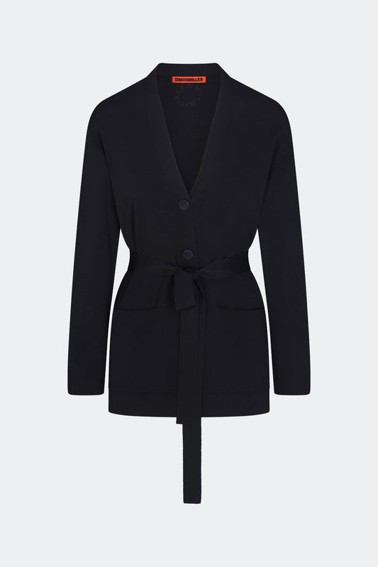 Max Belted Knit Cardigan In Black