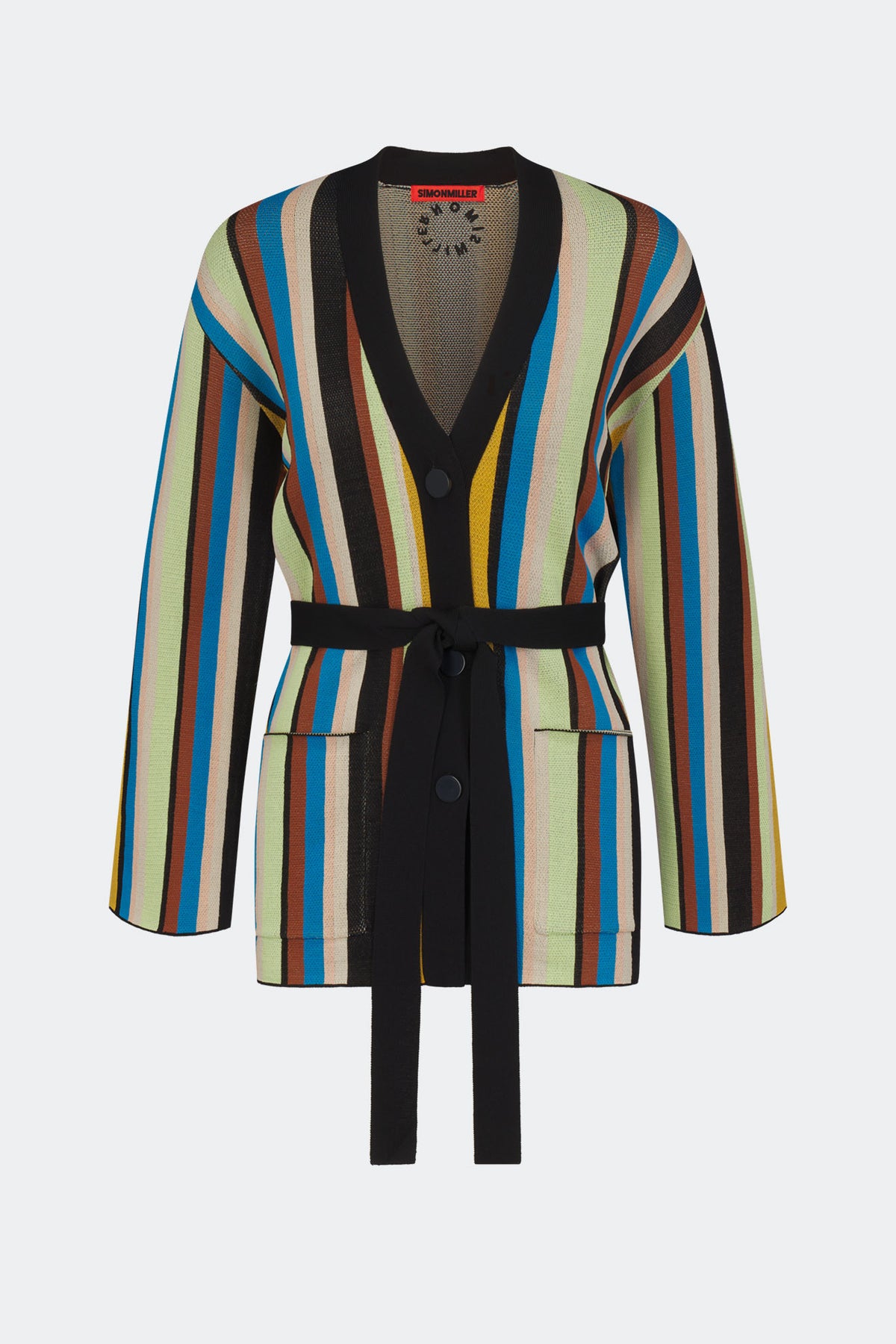 Max Belted Knit Cardigan In Ocean Stripe
