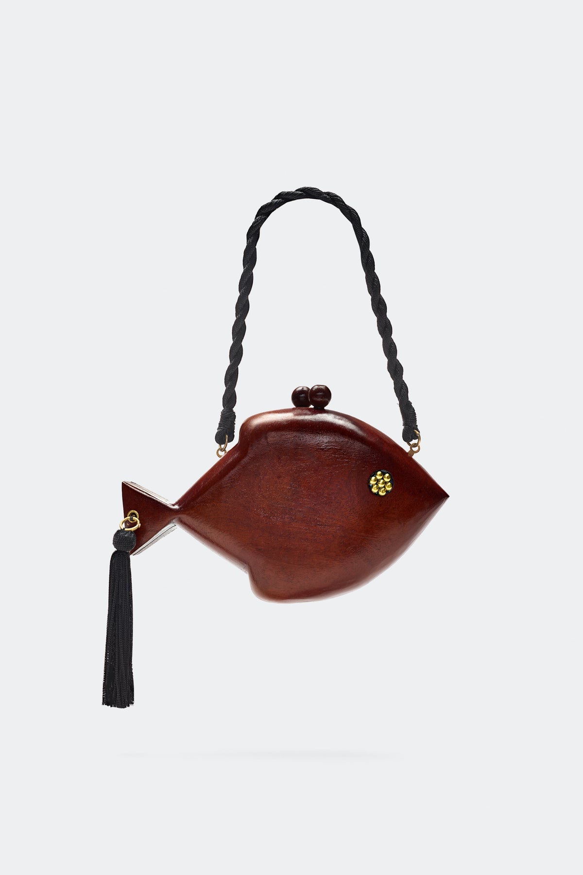 Mini Carved Fish Bag In Mahogany Brown