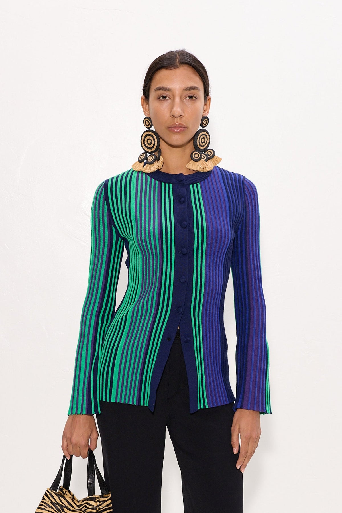 Misha Knit Cardigan In Cool Tone Rib