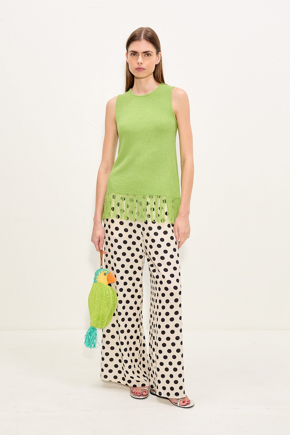 Nella Crepe Wide Leg Pant In Macadamia/Black Polka Dot