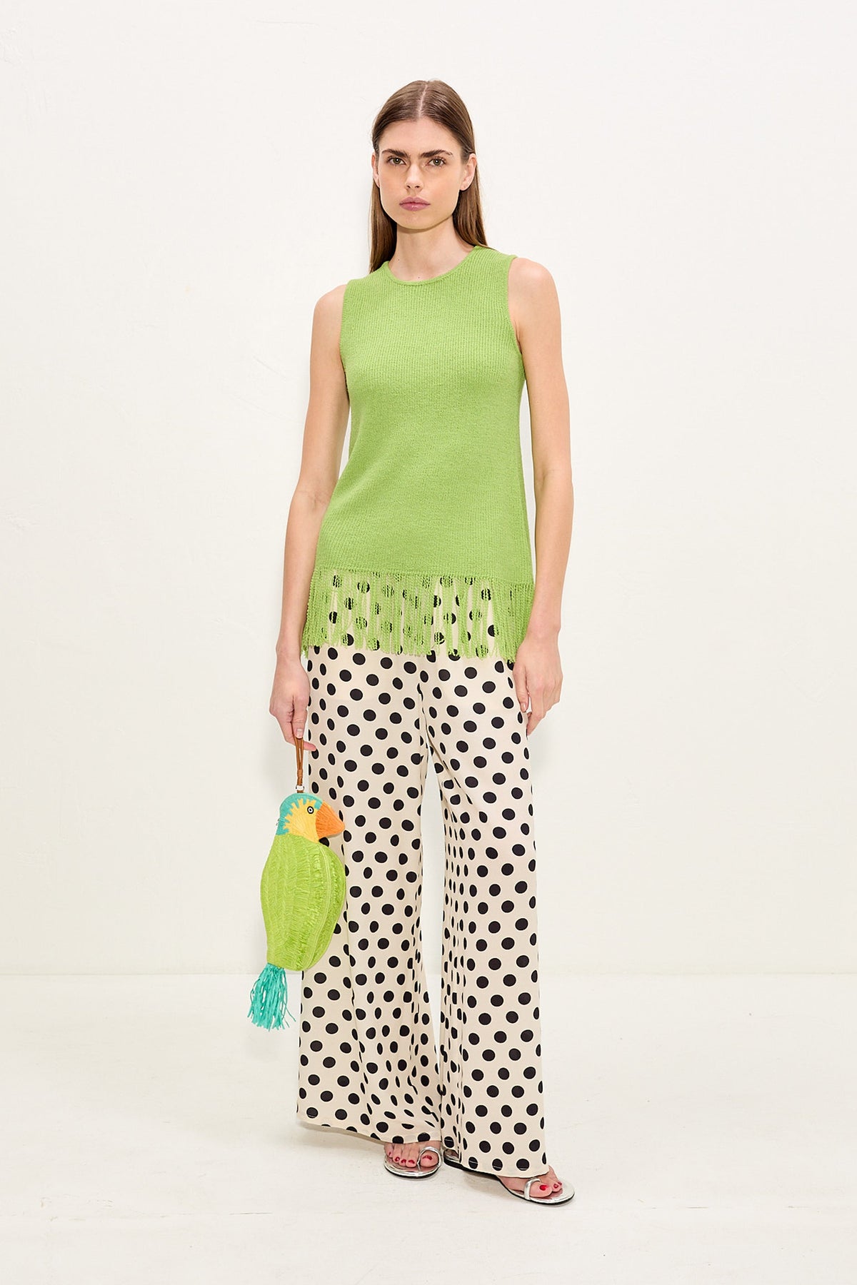 Nella Crepe Wide Leg Pant In Macadamia/Black Polka Dot