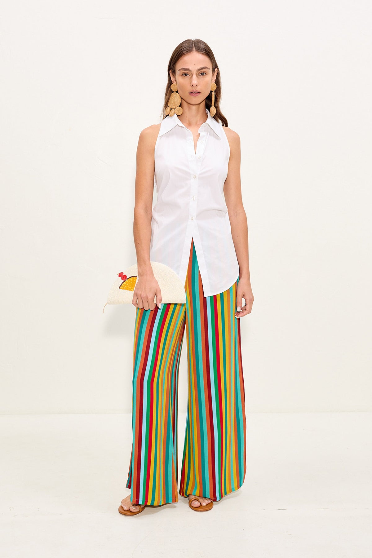 Nella Crepe Wide Leg Pant In Vibrant Multi Stripe