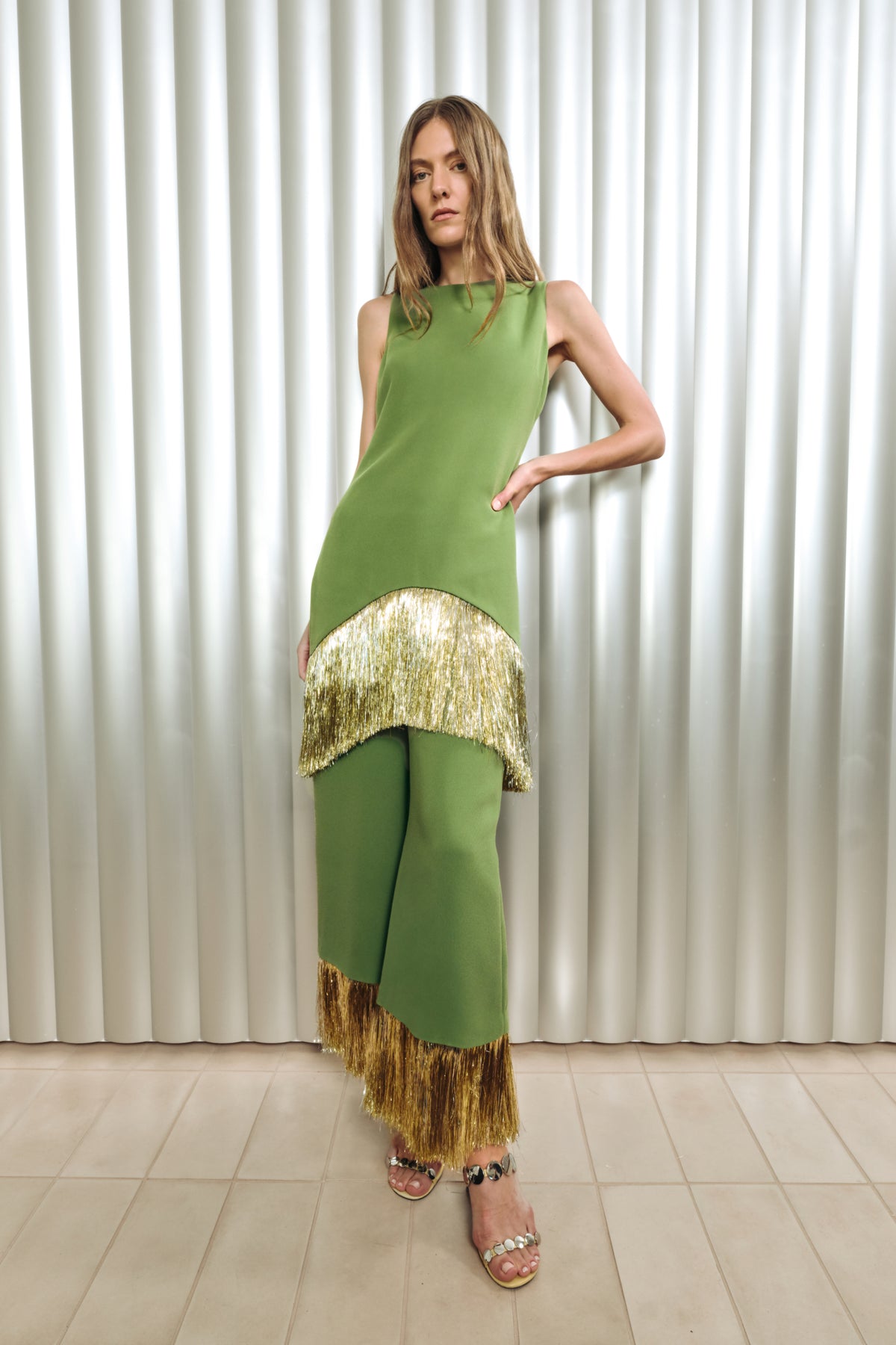 Nella Fringe Pant In Spruce Green