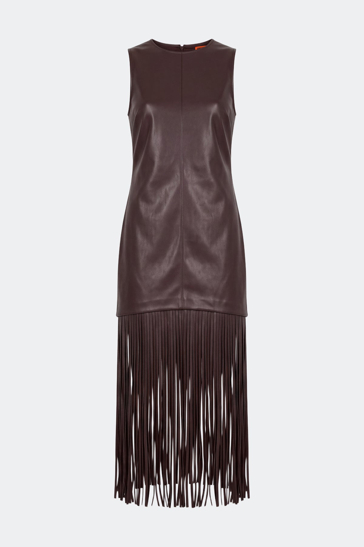 Nora Vegan Leather Fringe Dress In Dark Choco Brown