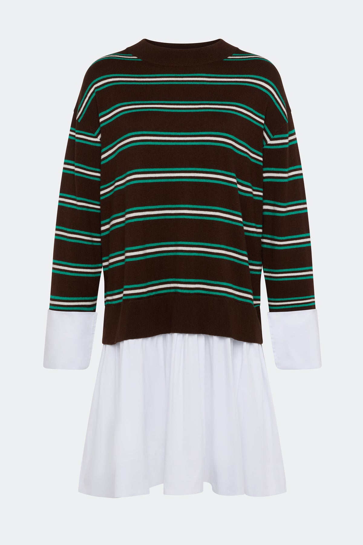 Pip Poplin Combo Dress In Brown/Zingy Green Stripe & Macadamia