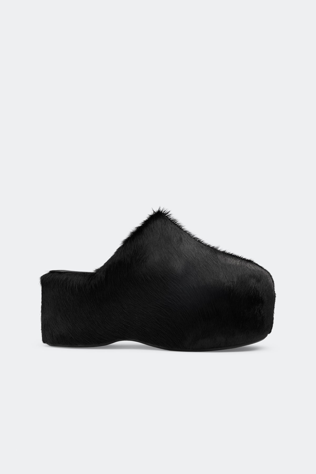 Platform Bubble Clog In Black Pony Hair