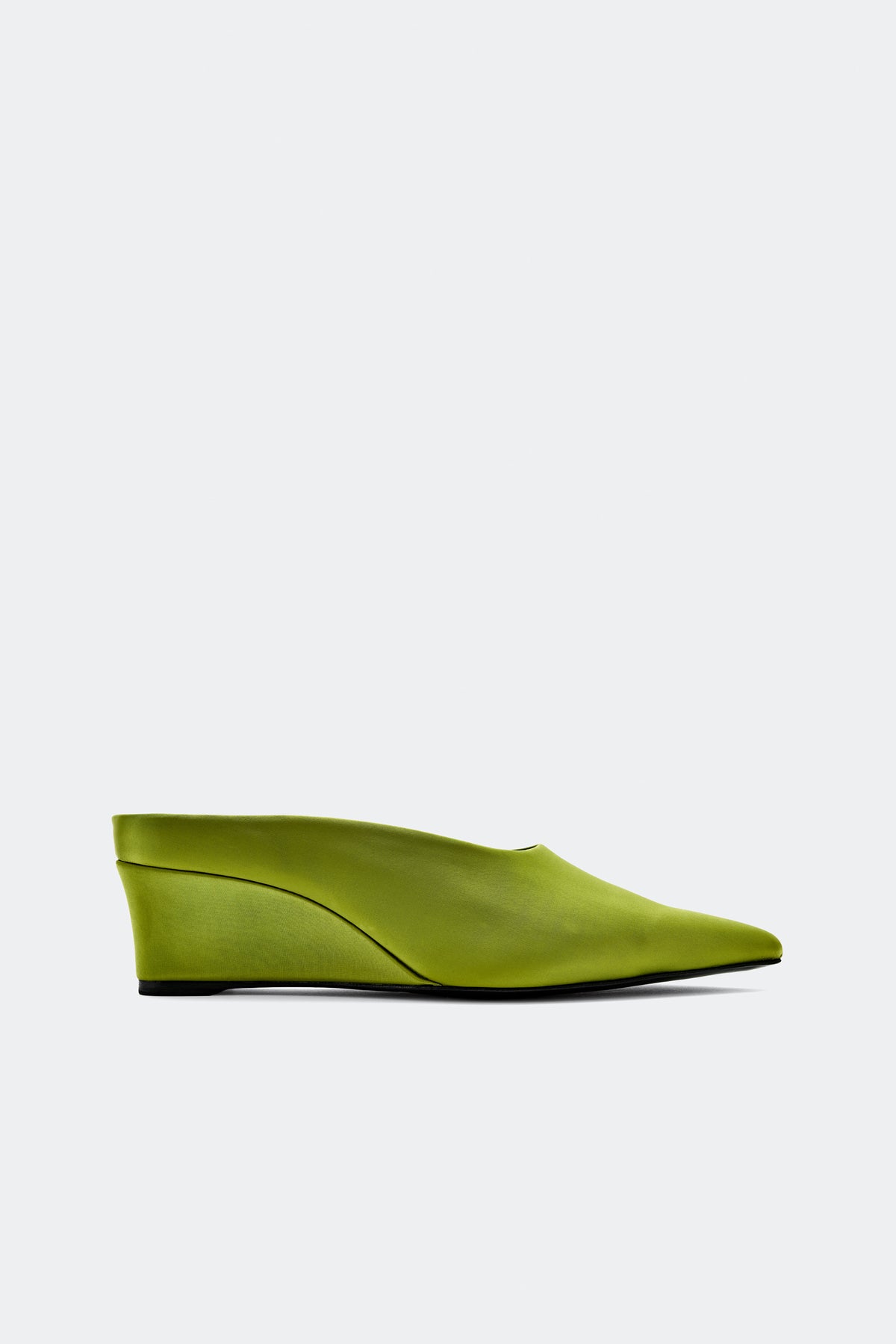 Satin Pointed Gala Wedge In Moss