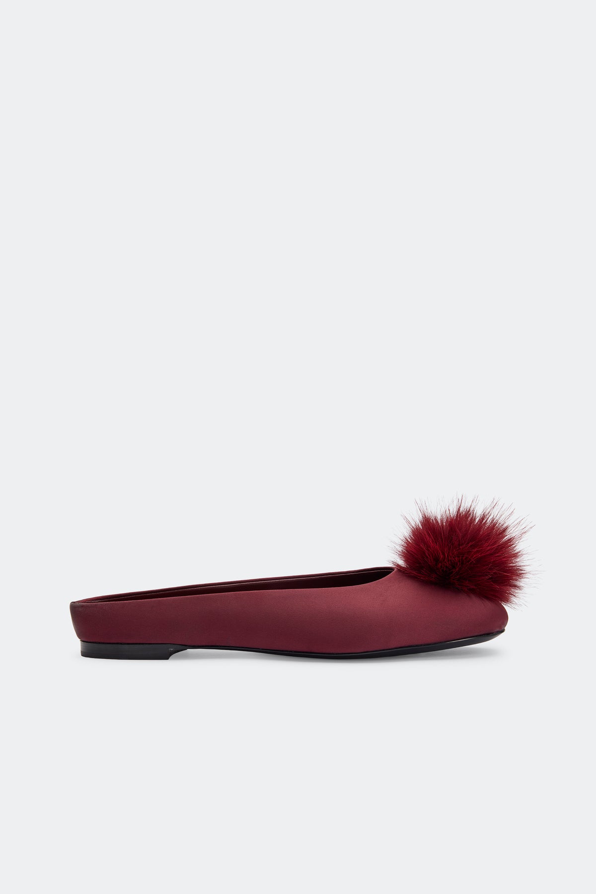 Satin Pom Pom Riad Mule In Bordeaux