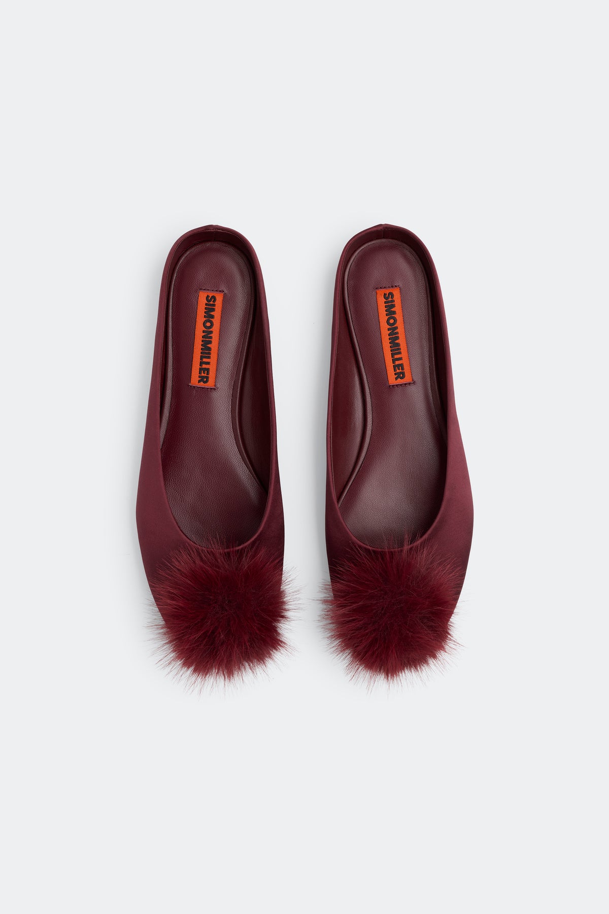 Satin Pom Pom Riad Mule In Bordeaux