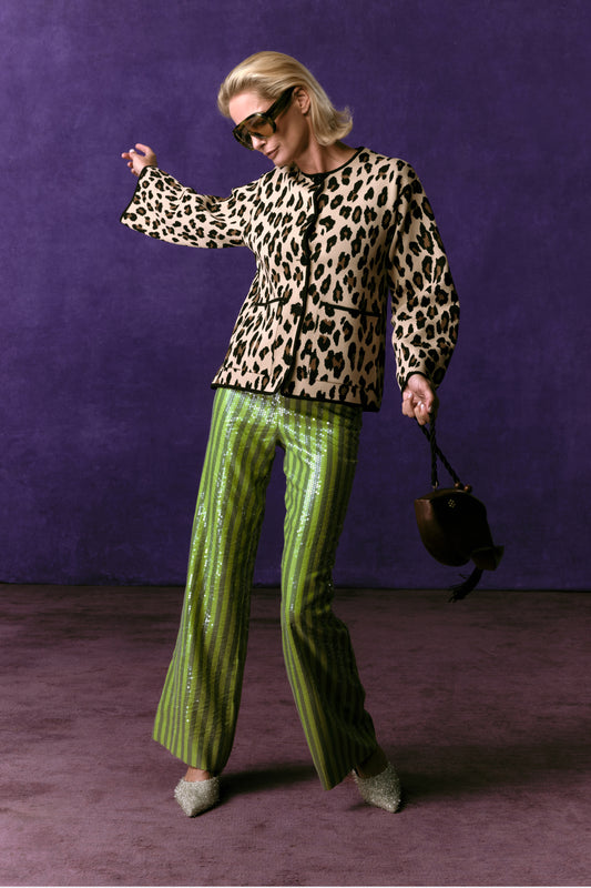Pia Sequin Pant In Chartreuse Stripe