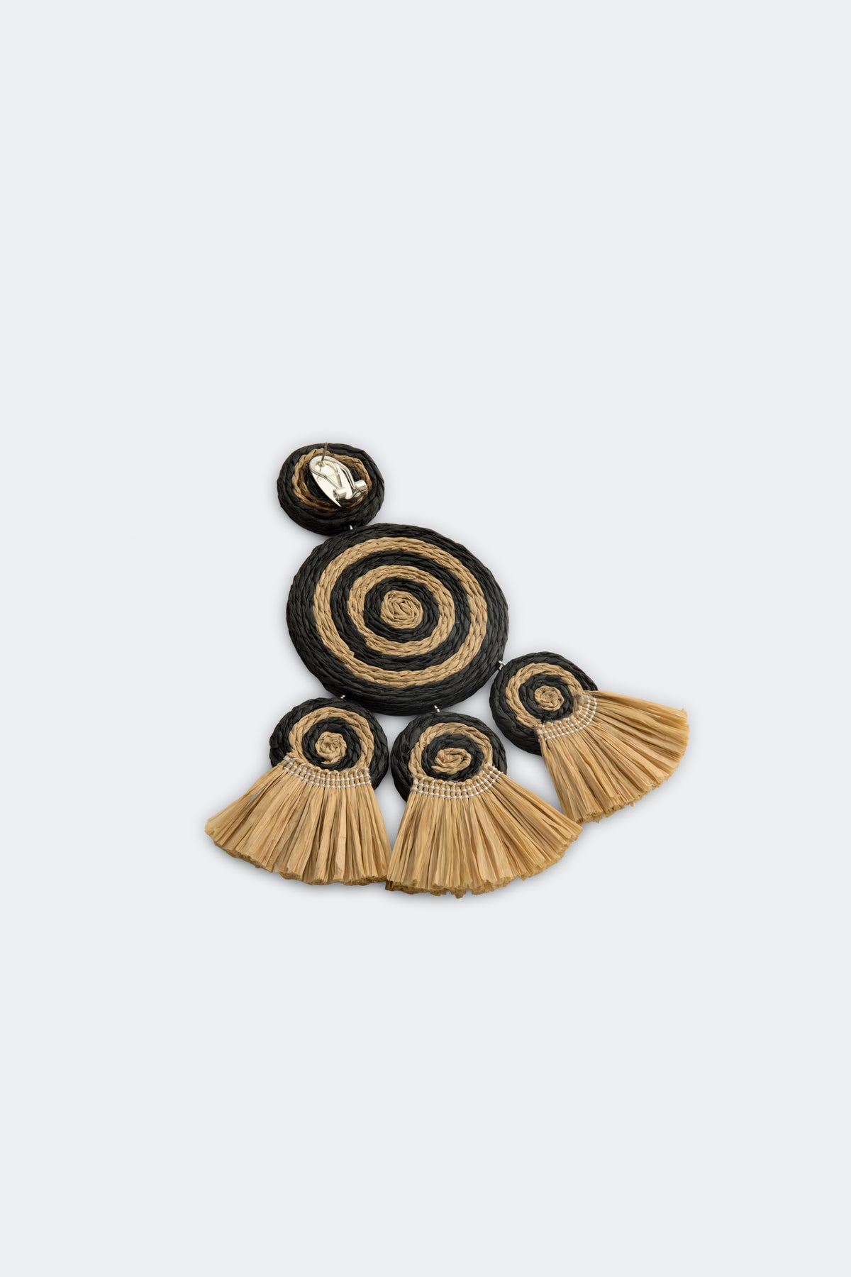 Raffia Fringe Deco Earring in Black/Natural