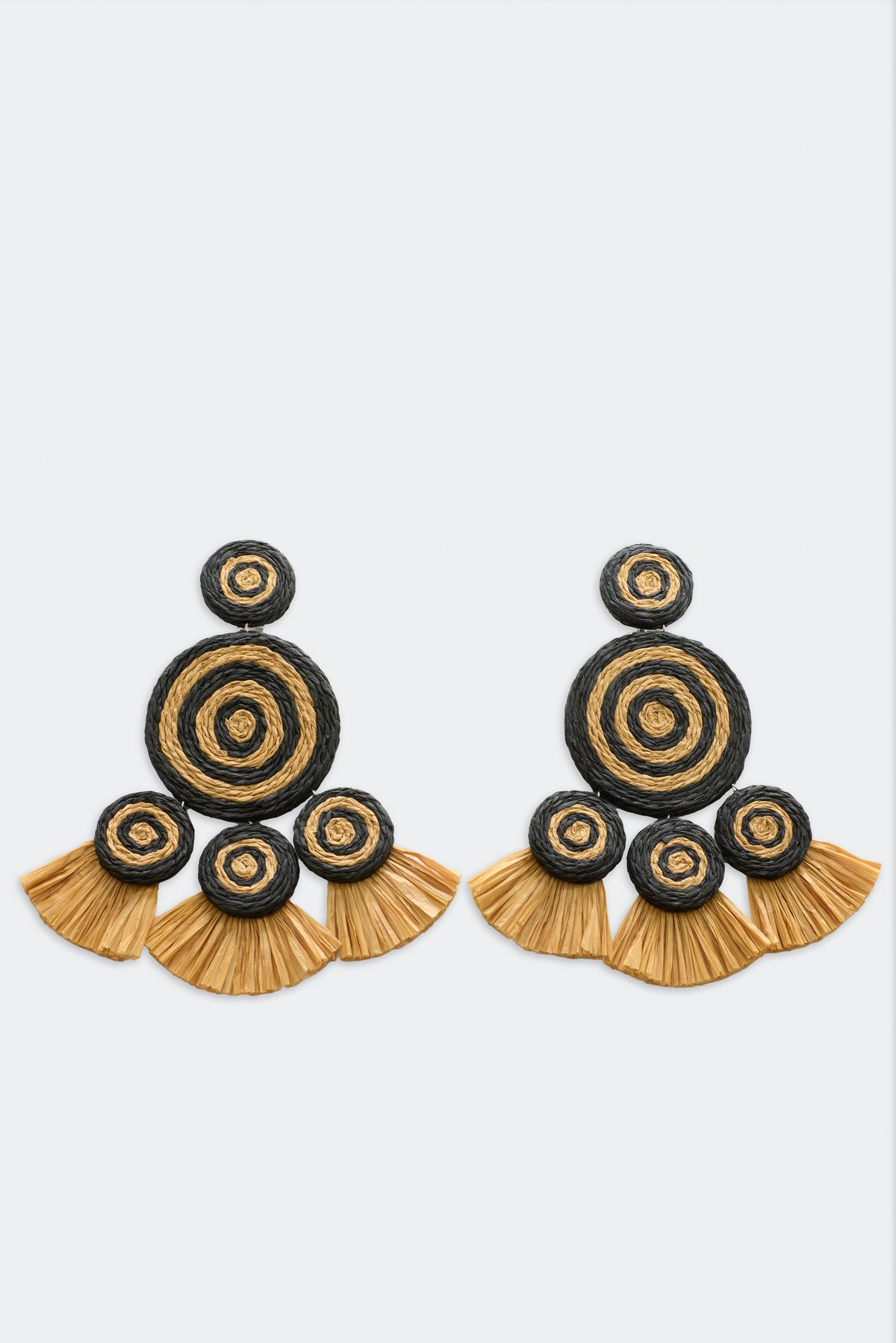 Raffia Fringe Deco Earring in Black/Natural