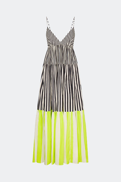 Romi Poplin Dress In Black/Cream/Lime Multi