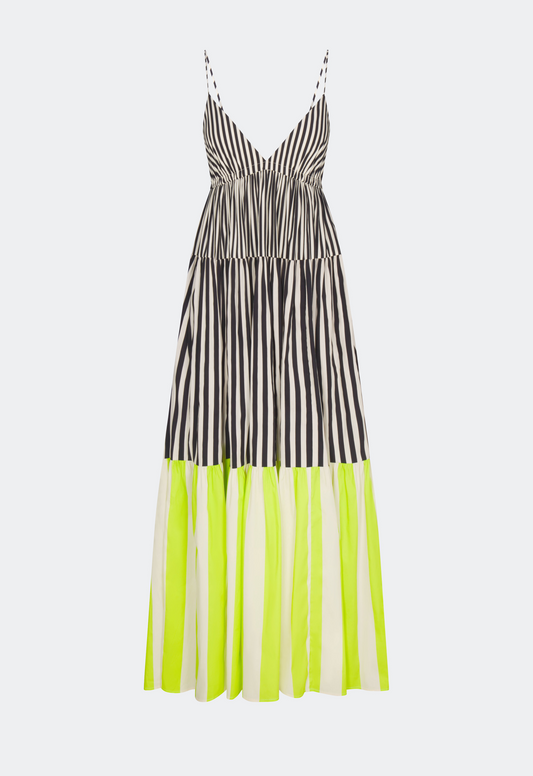 Romi Poplin Dress In Black/Cream/Lime Multi