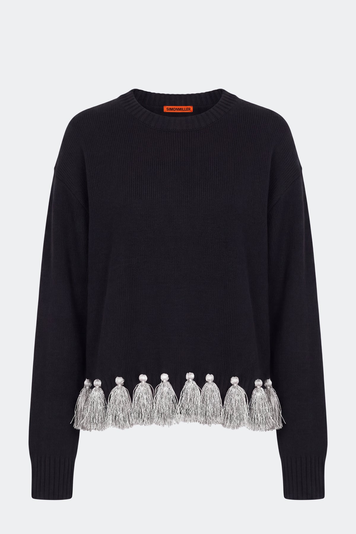 Roni Metallic Tassel Sweater In Black/Satellite Silver