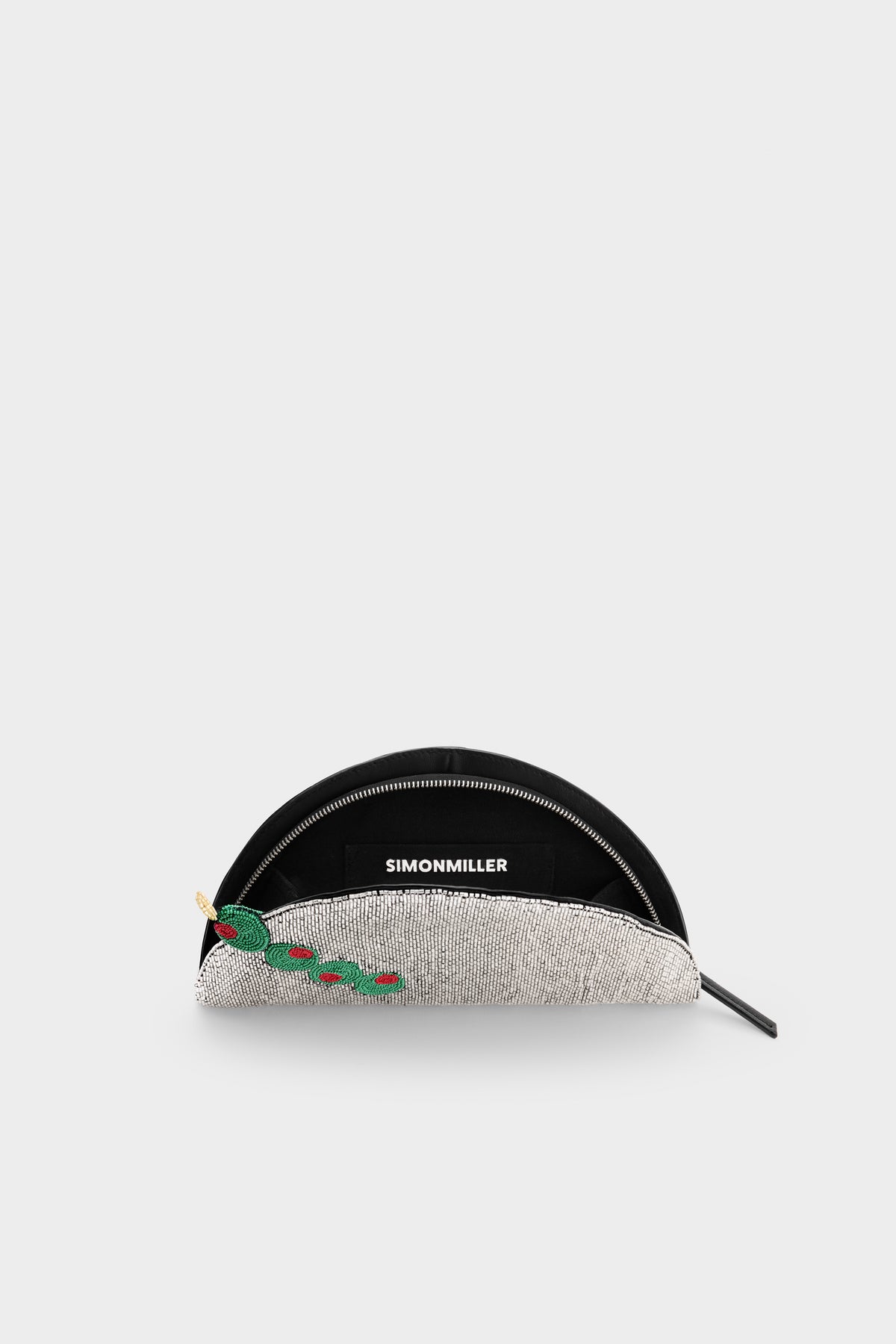 Beaded Martini Clutch In Silver/Olive Motif