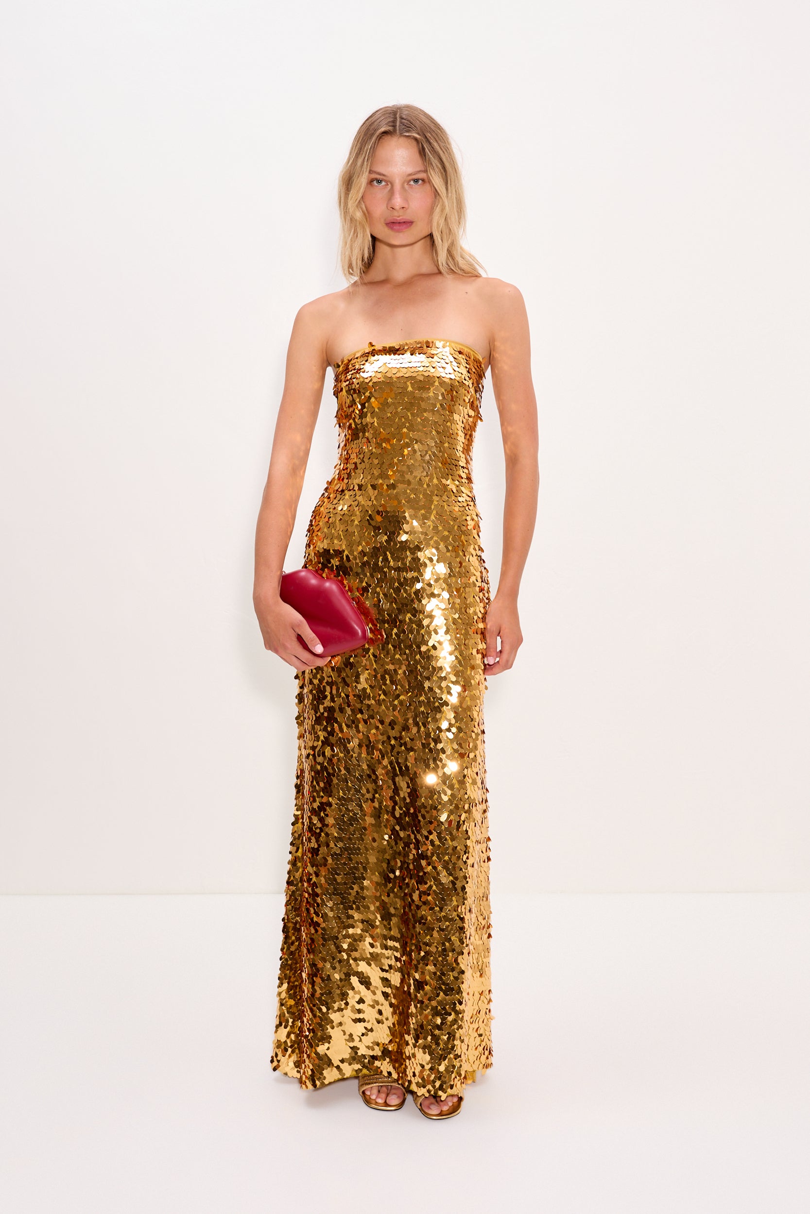 SIMONMILLER Sculpty Strapless Sequin Dress In Star Gold 14 / Star Gold SIMONMILLER Sculpty Strapless Sequin Dress In Star Gold 14 / Star Gold