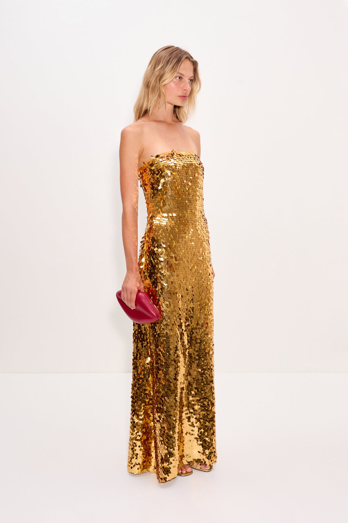 Sculpty Strapless Sequin Dress In Star Gold