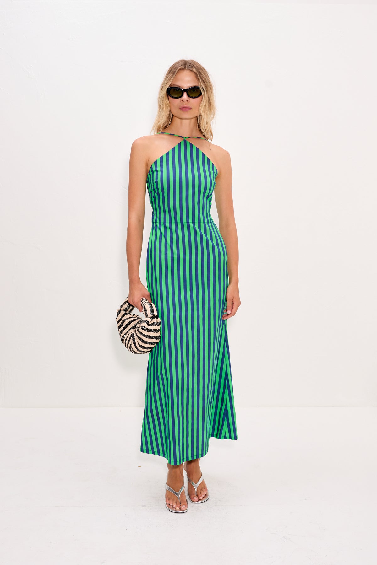 Kit Poplin Dress In Navy/Grass Green