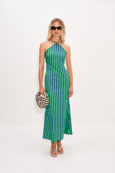 Kit Poplin Dress In Navy/Grass Green  Simon Miller