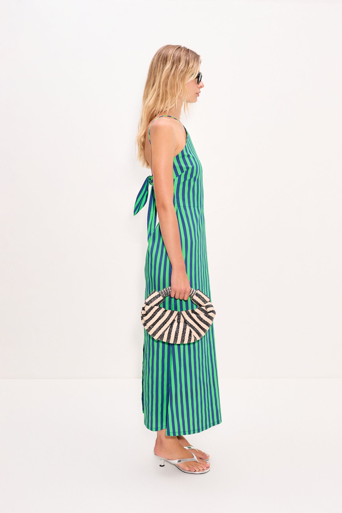 Kit Poplin Dress In Navy/Grass Green